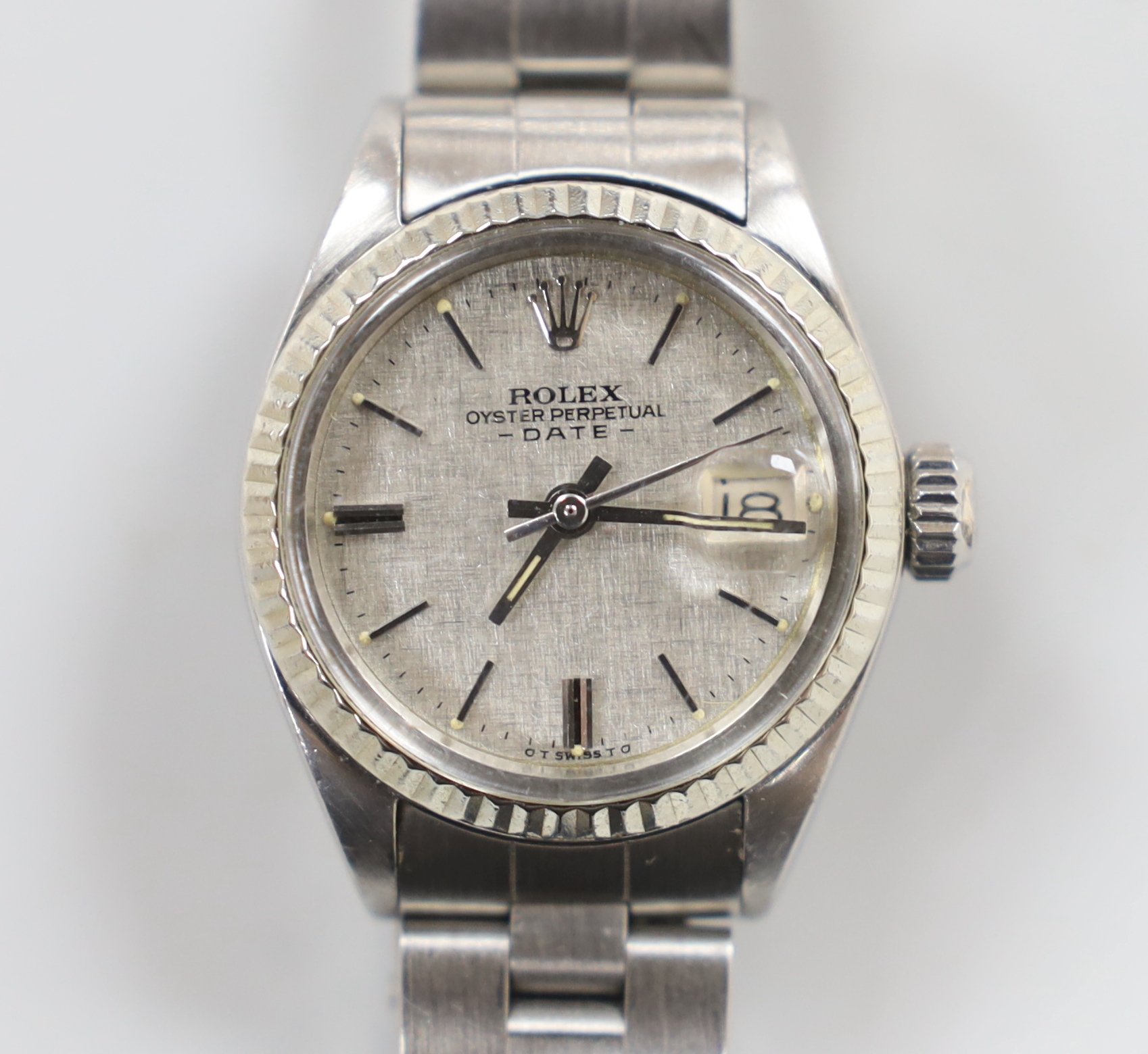 A lady's early 1970's stainless steel Rolex Oyster Perpetual wrist watch, model no. 6917, serial no. 3297084, on a stainless steel Rolex bracelet, no box or papers.